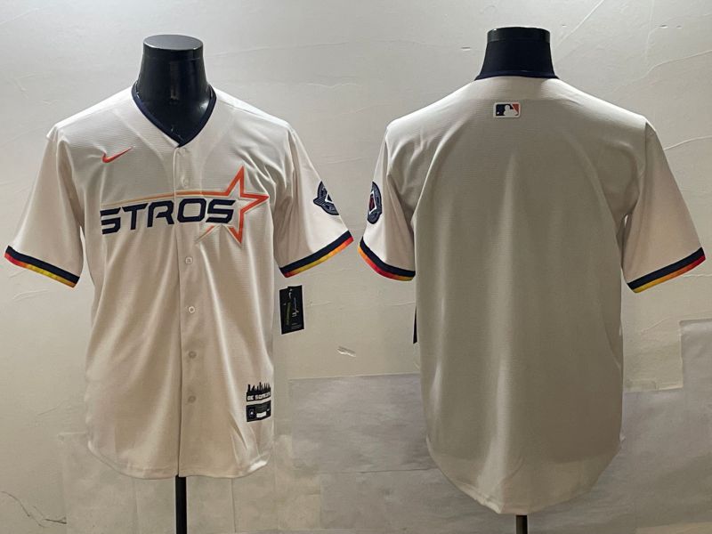 Men Houston Astros Blank Cream Three generations Joint Name 2025 Nike MLB Jersey style 1